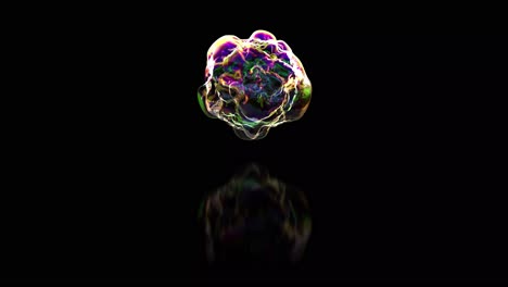 realistic animated soap bubble floating with a slight reflection on the black surface below it