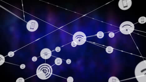 animación de una red de iconos digitales contra un fondo de textura azul