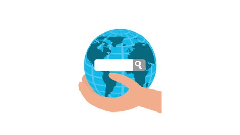 hand holding world searching button