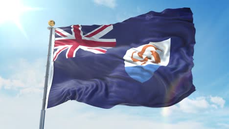 anguilla flag waving in the wind against deep blue sky. national theme, international concept. 3d render seamless loop 4k