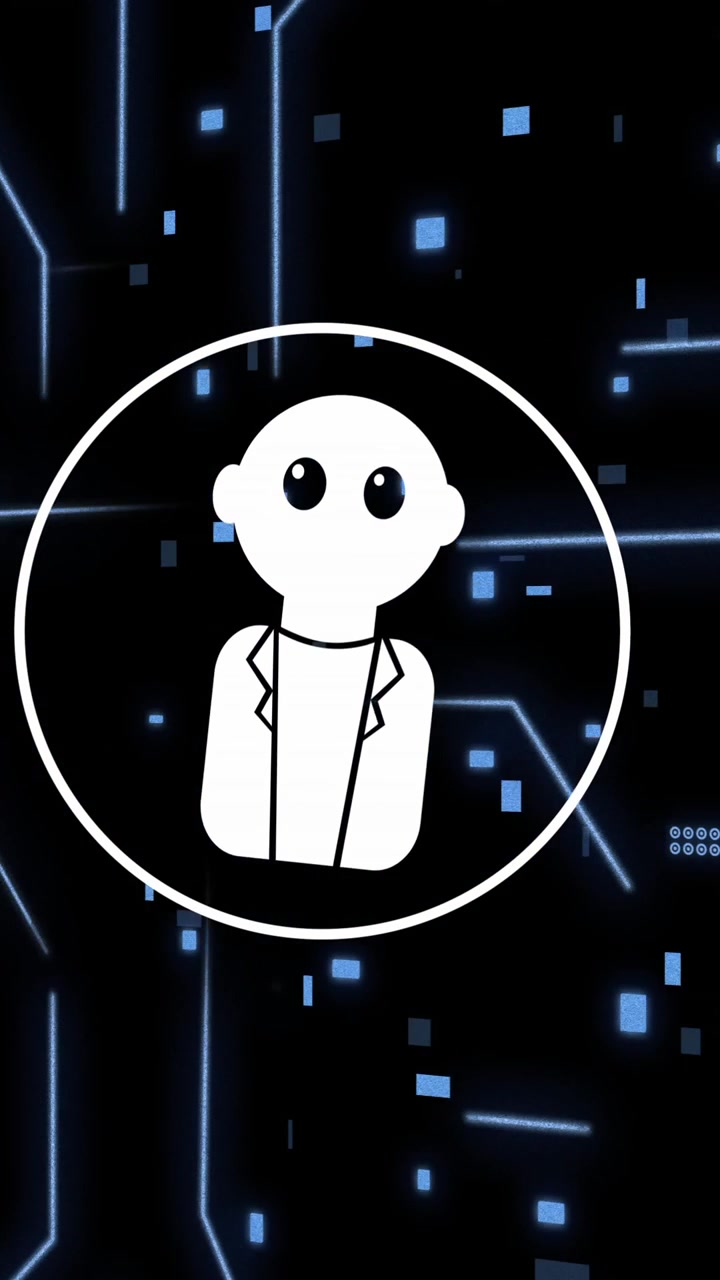 Animation af AI-databehandling over en chatbot og et computerprintkort