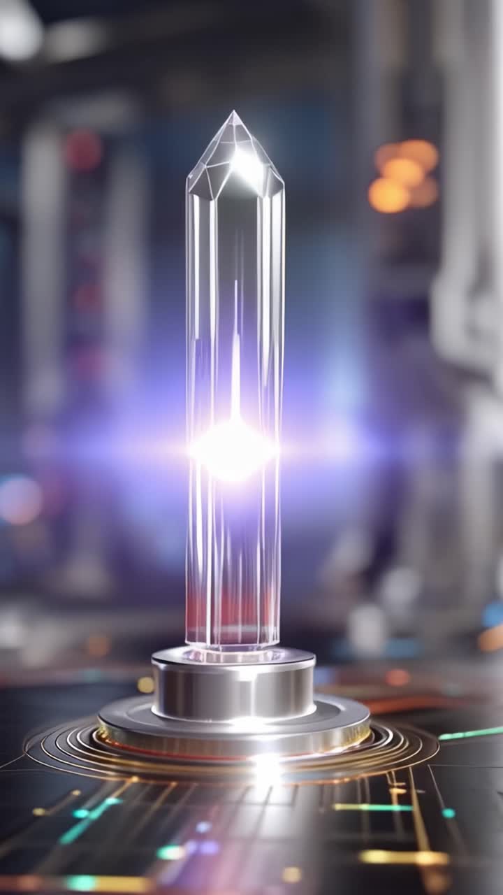 A Stunning Crystal Obelisk Radiating Light and Energy, Showcasing Its Fascinating Reflections and Surroundings in a Futuristic Environment