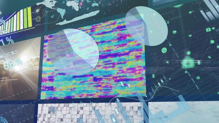 Grafer og procenter i farverig datavisualisering på digital grænsefladeanimation