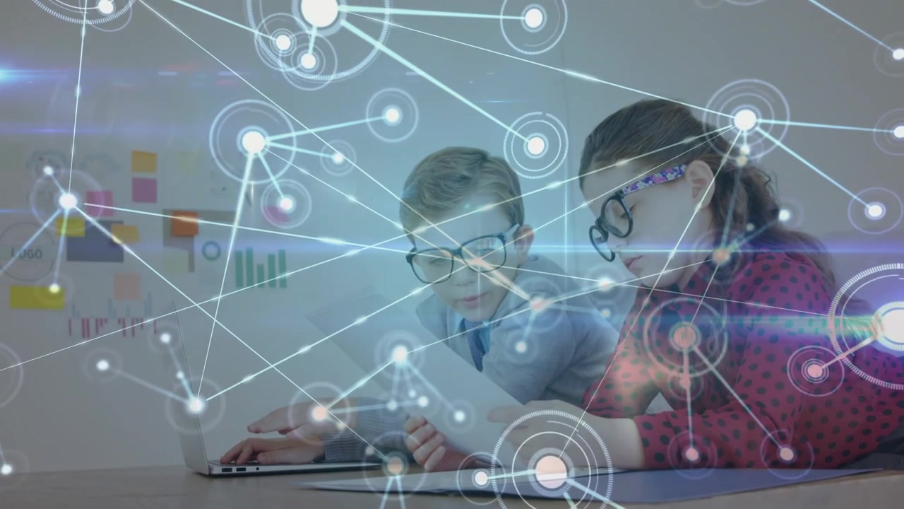 Complex network of connections and children in a digital interface concept