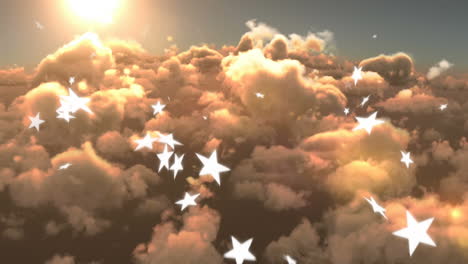 animación de estrellas caídas sobre el cielo nublado