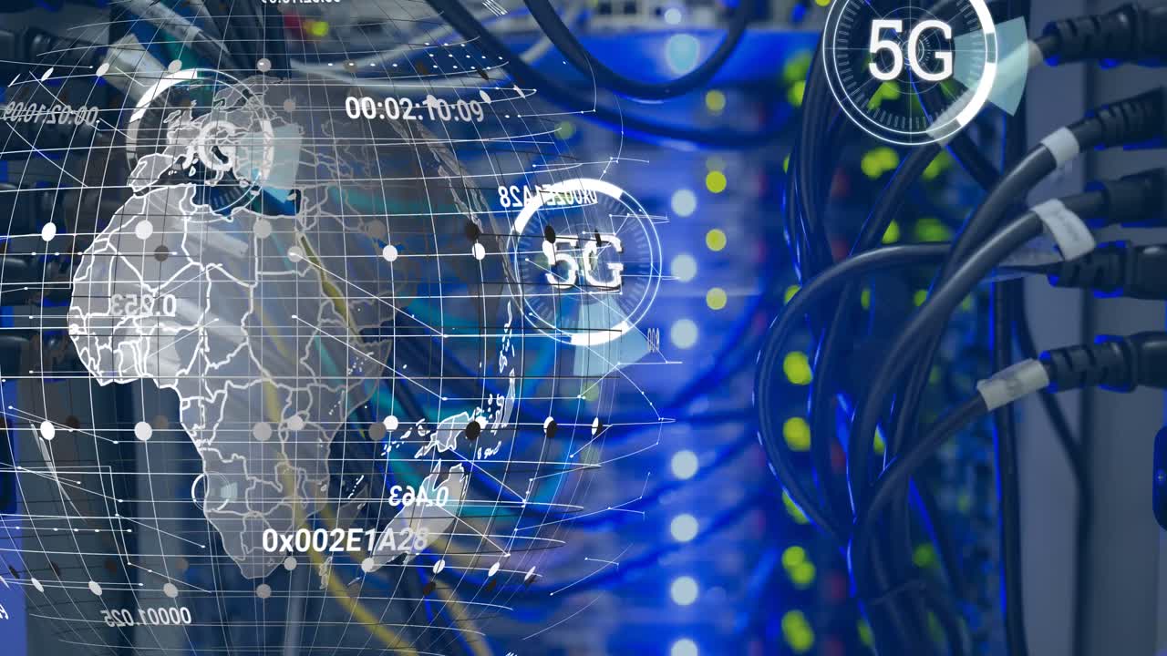 animazione di globi e 5g su sfondo navale