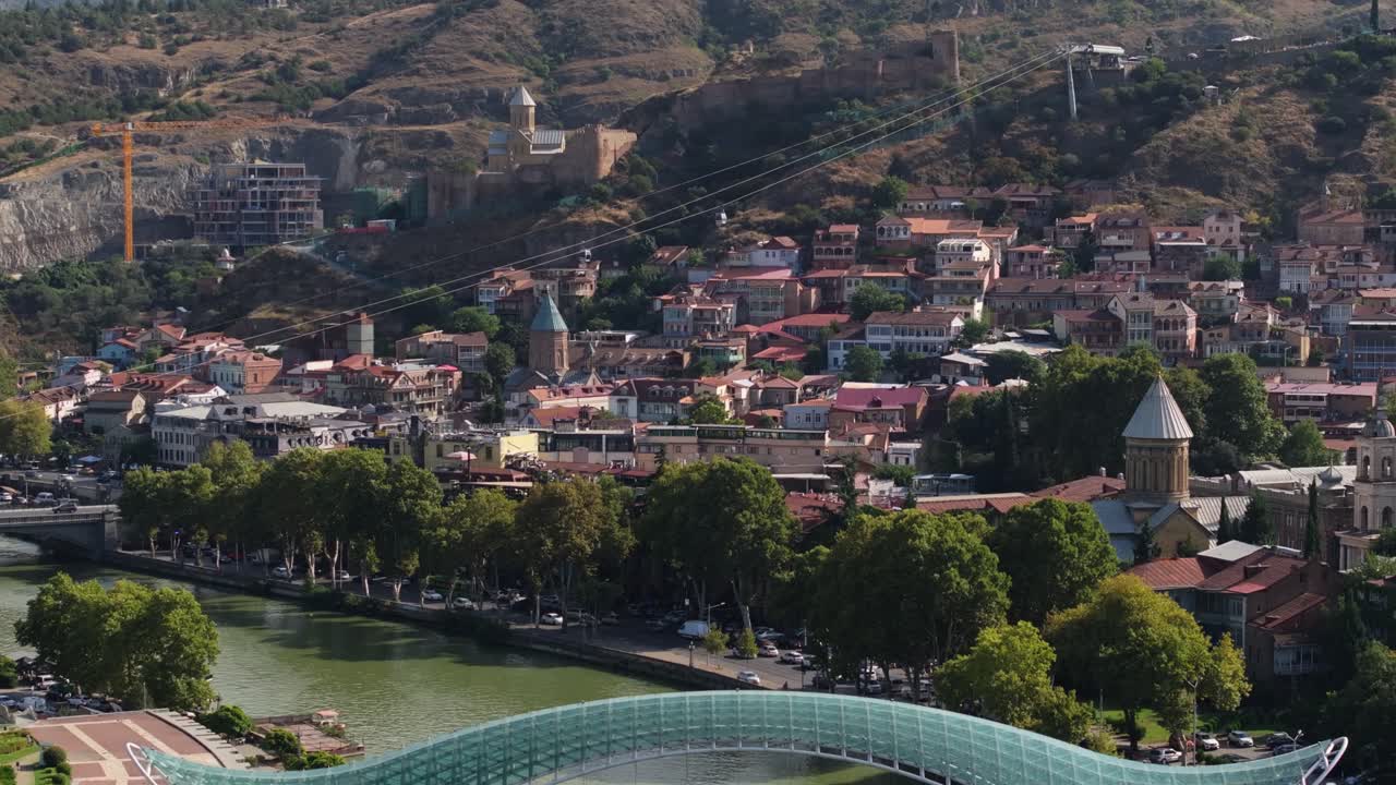 Panoramic View of Tbilisi, Georgia, Featuring the Bridge of Peace and Narikala Fortress
