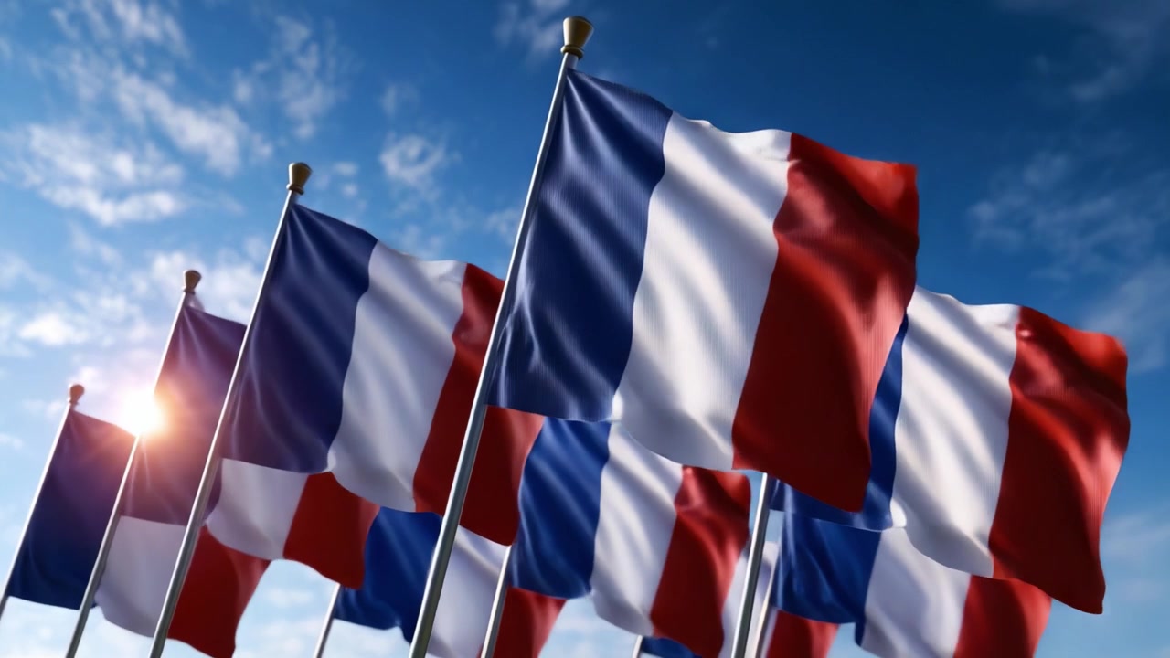 A Stunning Display of French Flags Fluttering Under a Bright Sky Capturing the Essence of National Pride and Patriotism in a Beautiful Setting