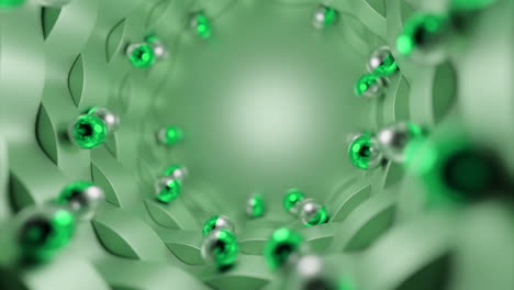 abstract green and silver 3d tunnel with balls