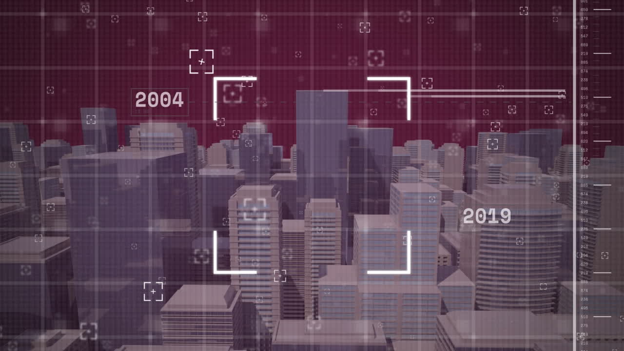 도시 풍경 위의 금융 데이터 처리 애니메이션