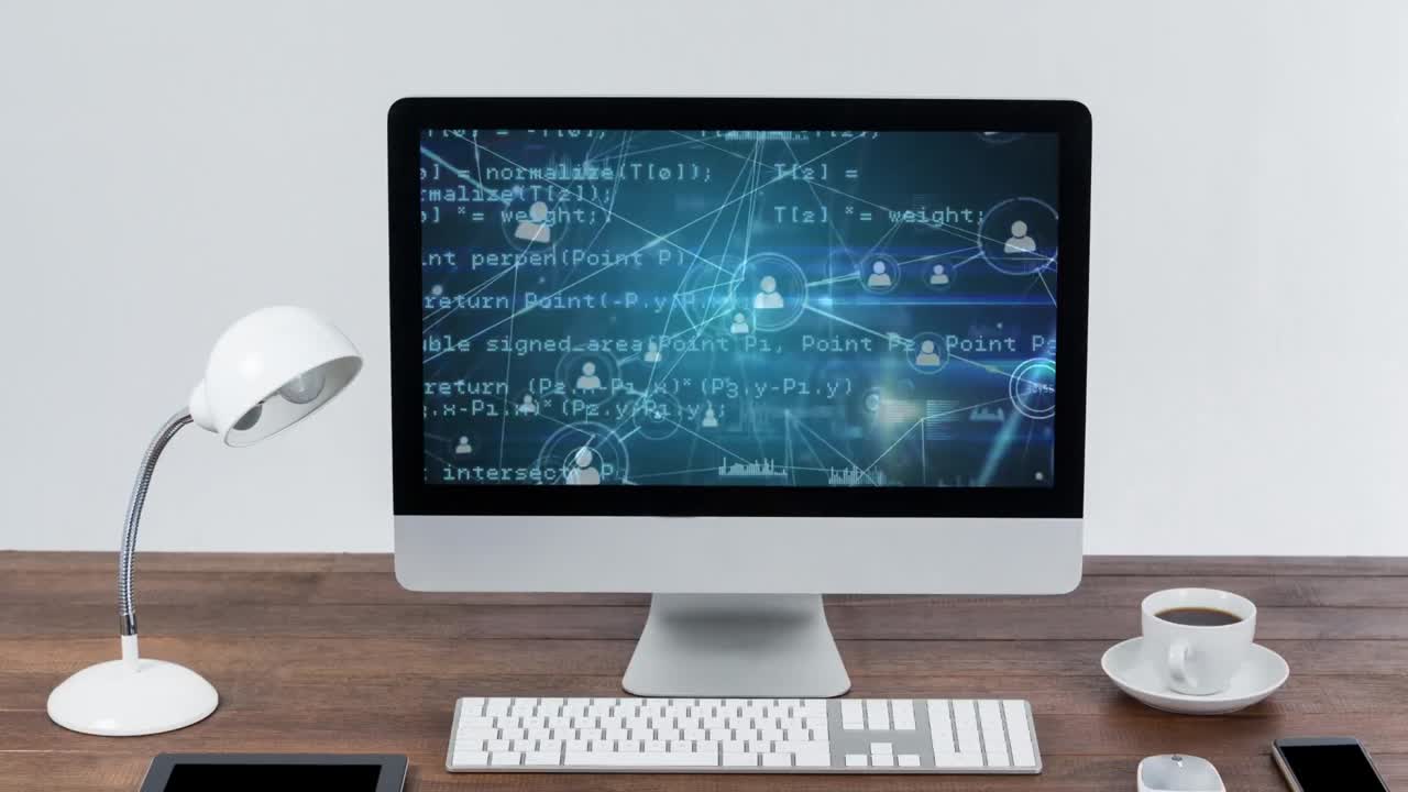 컴퓨터 화면을 통해 연결 네트워크의 애니메이션과 데이터 처리