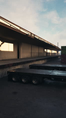 empty trailers parked outside a warehouse