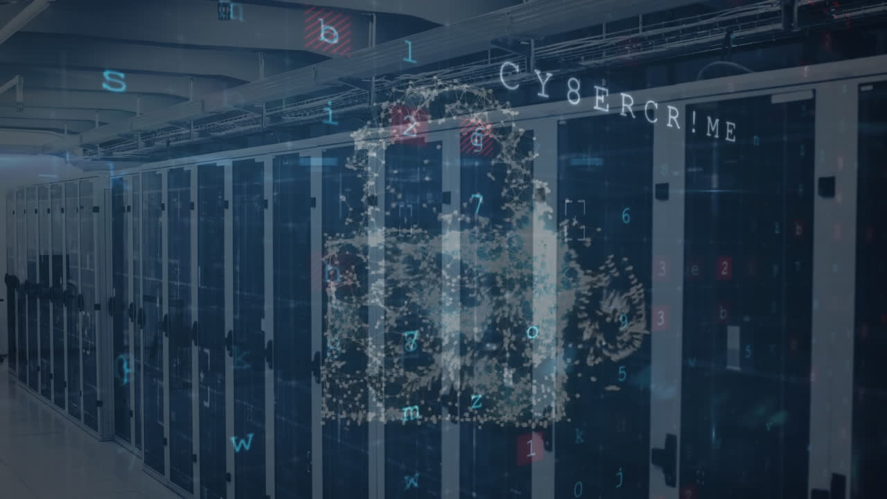 animación del procesamiento de datos en la sala de servidores