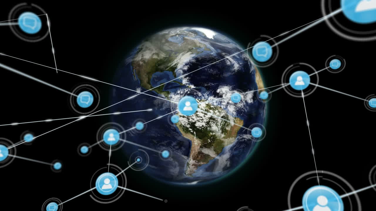 conectores en movimiento y datos digitales con globo digital