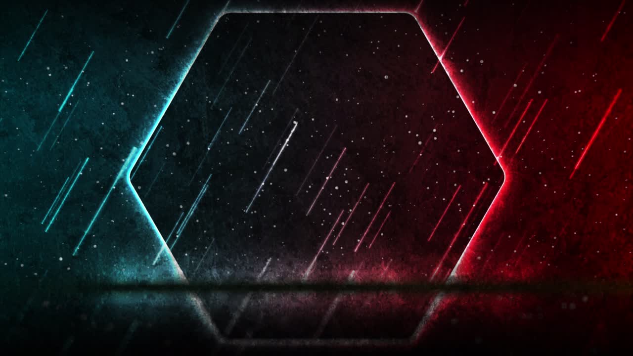 Red blue neon laser hexagonal frame technology grunge motion background