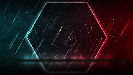 red blue neon laser hexagonal frame technology grunge motion background