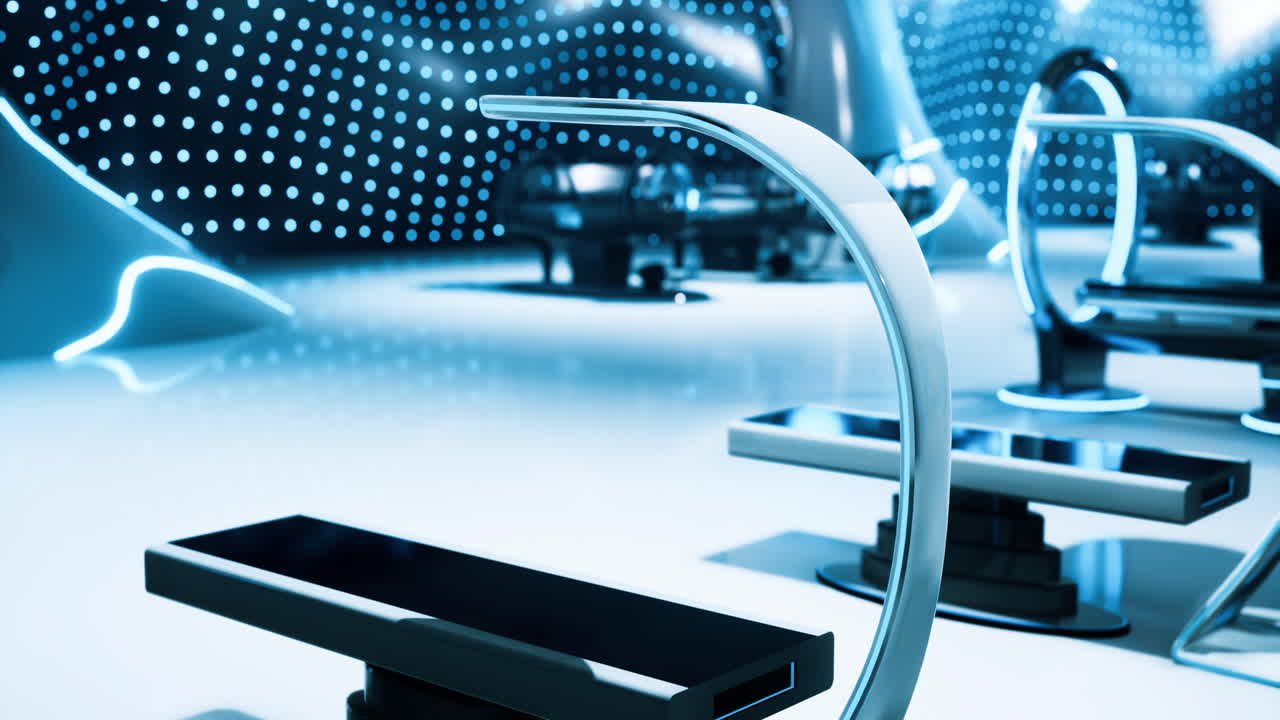 Modern salon interior featuring sleek styling stations and illuminated decor