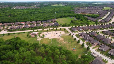 Aerial-footage-of-Freedom-Dog-Park-located-in-Trophy-Club-Texas