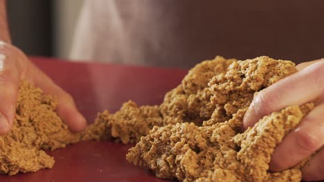 man hands work in flour