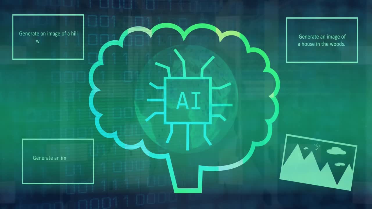 animación de íconos ai y procesamiento de datos a través de servidores informáticos