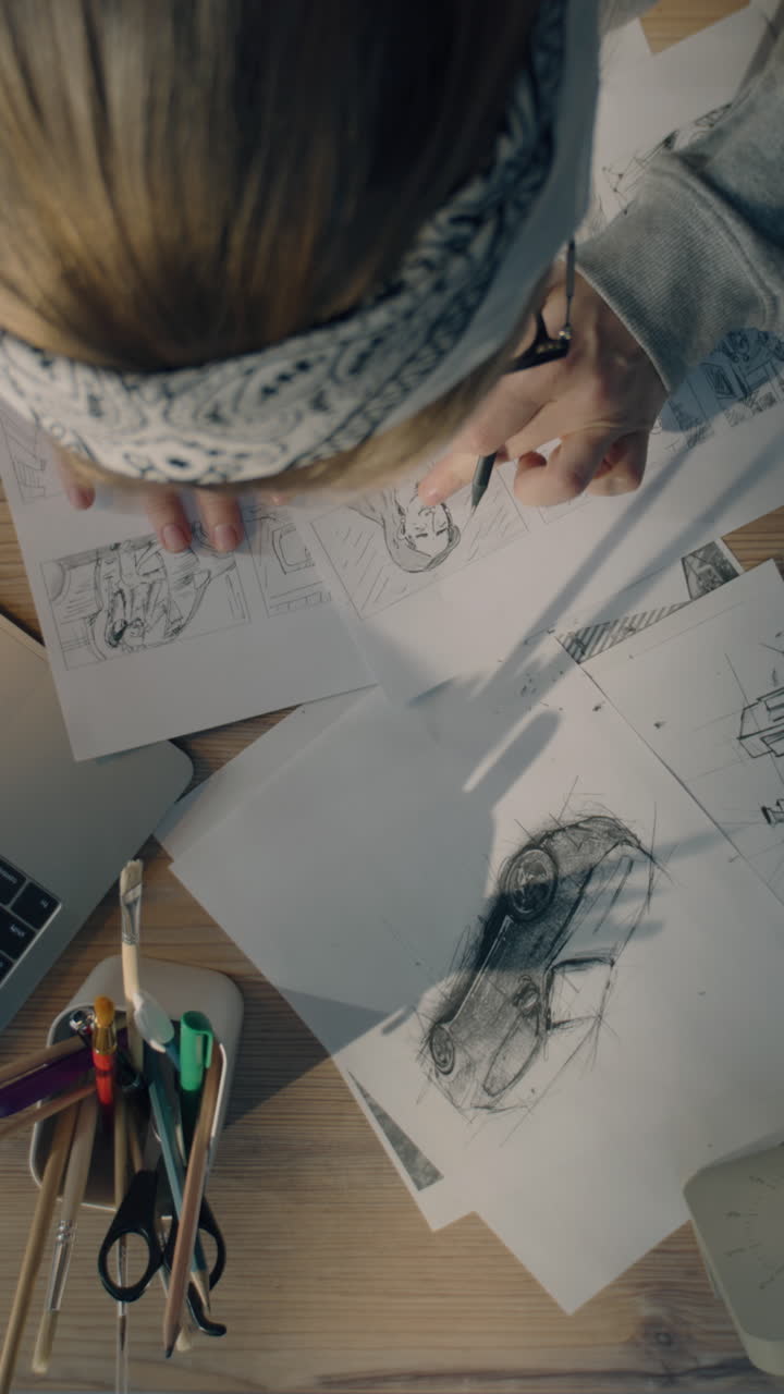 artista trabajando en un guión de un cómic