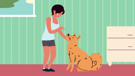 woman with cute dog animation