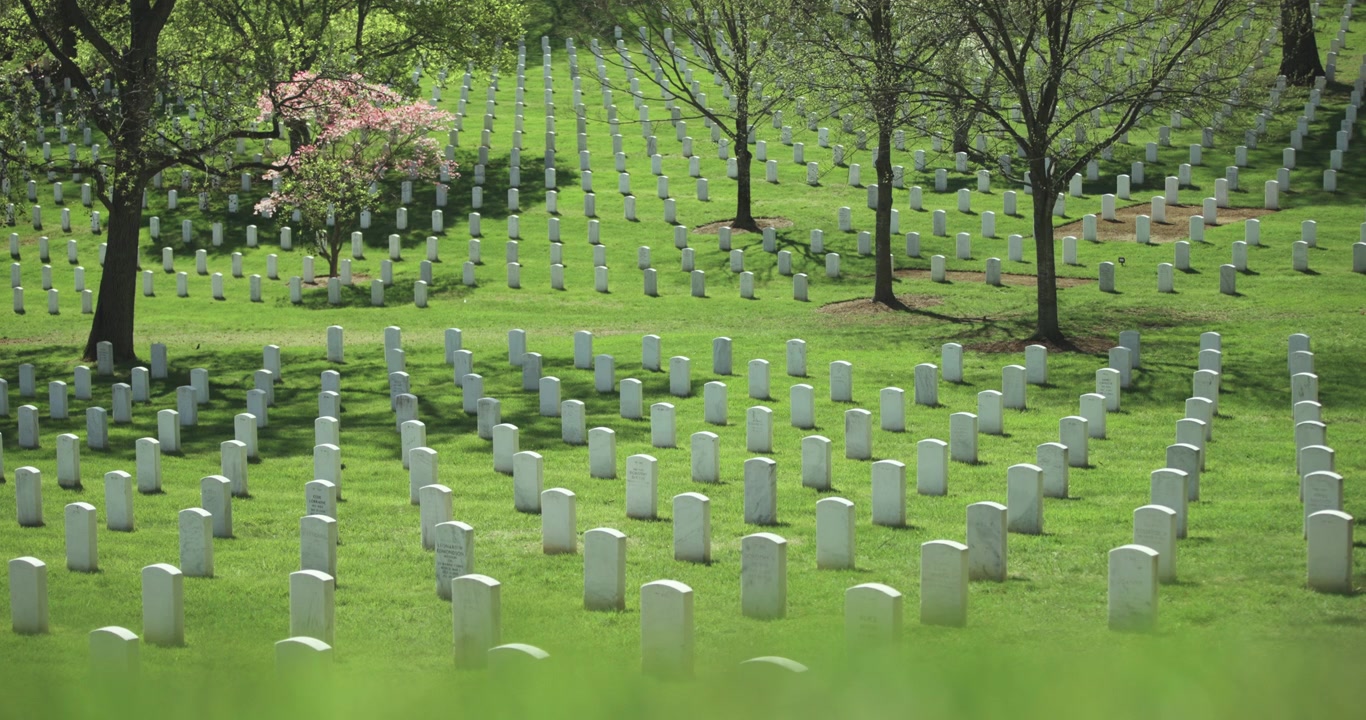 Campo di tombe nel Cimitero Nazionale di Arlington in una giornata di sole.