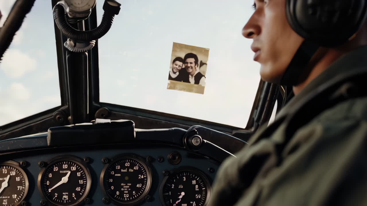 Pilot in Cockpit with Photo