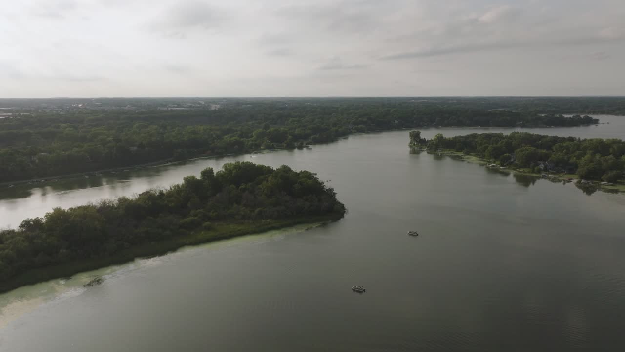 Aerial View Of Medicine Lake With Glistening Waters In Minnesota, USA
