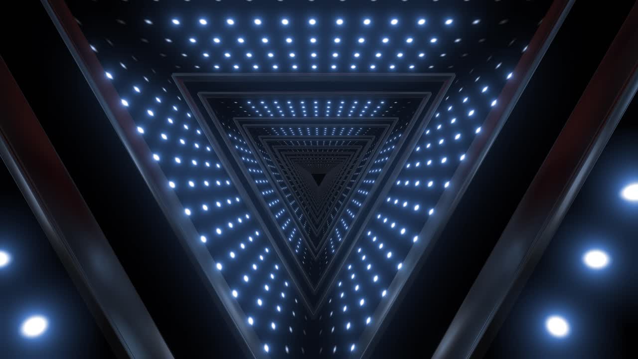 Tunnel triangolare astratto con luci LED luminose