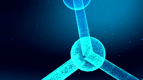 computer animation of a 3d model of a molecule on a blue animated background.