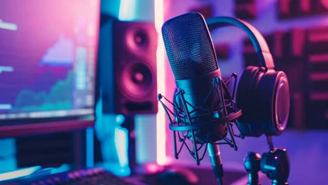 home studio setup with microphone and headphones