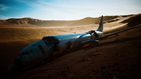 avión aplastado abandonado en el desierto