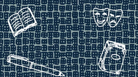 animación de iconos de artículos escolares y copia de espacio sobre el patrón.