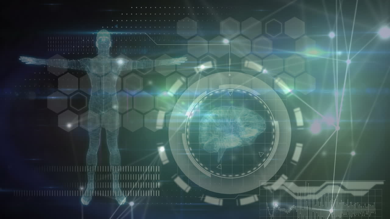 블랙 배경에 연결 네트워크와 데이터 처리의 애니메이션