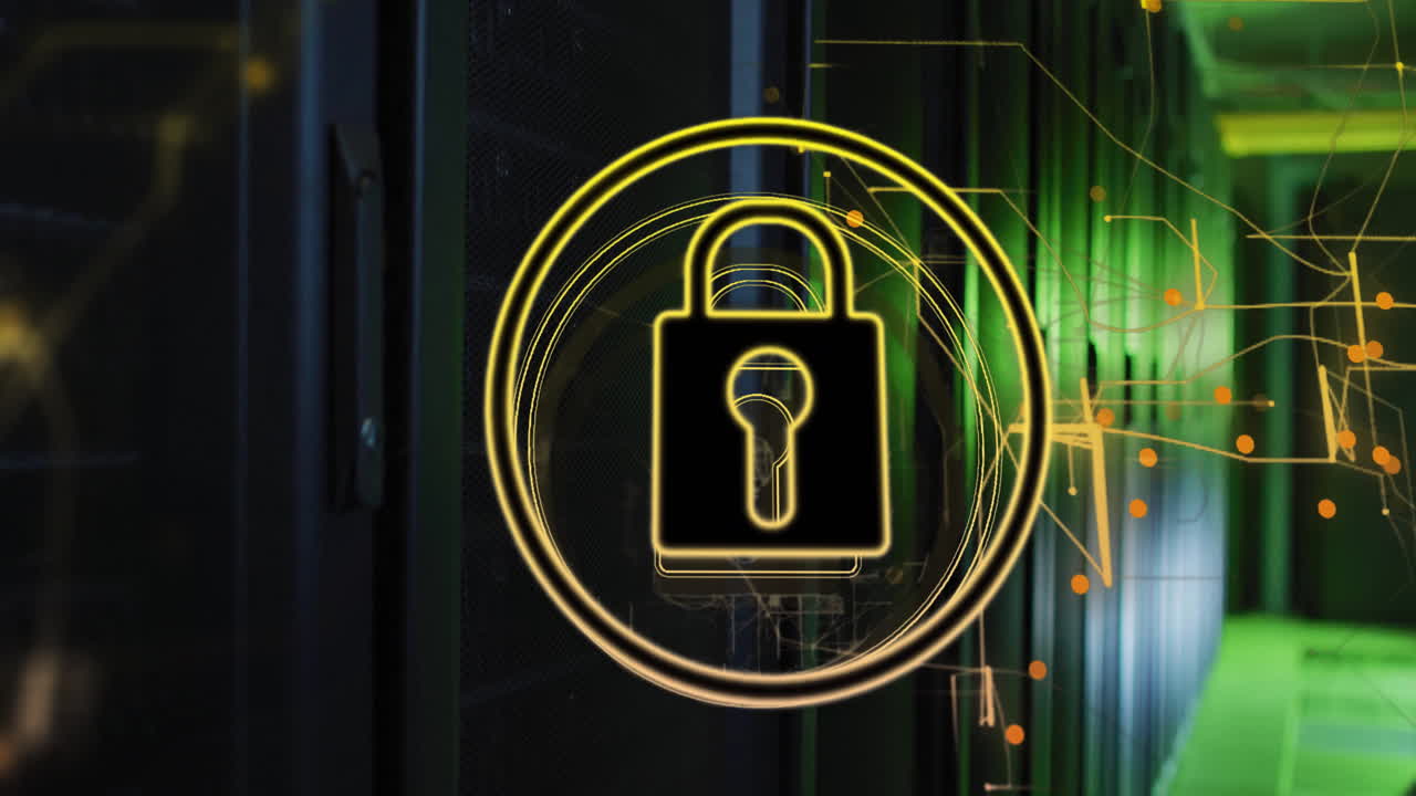 animación del candado con conexiones a través de la sala del servidor