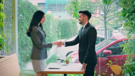 successful caucasian businessman shake hands to agree to  make investment