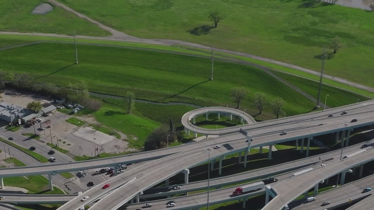 View of highways and roadways in downtown Dallas Texas from above