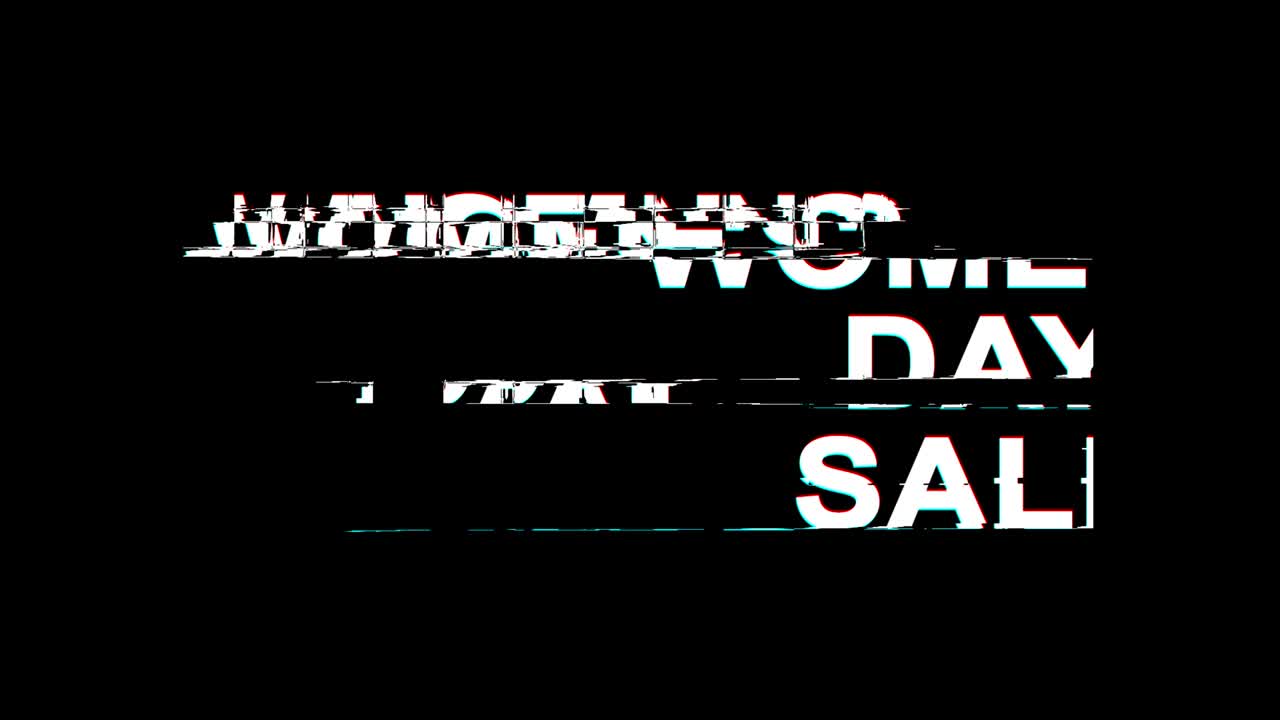 여성의 날 판매 오류 효과 텍스트 디지털 tv 왜곡 4k 루프 애니메이션