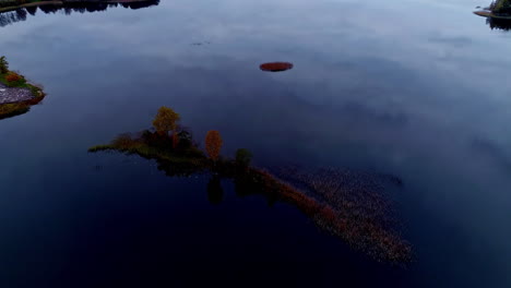 aerial drone backward moving shot over large lake