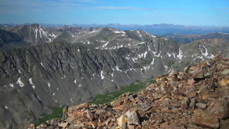 cinematic aerial rocky mountain denver colorado copper vail blue lakes top of the world scenic view mount quandary snow 14er summer morning breckenridge colligate peaks stunning peaceful rockies left