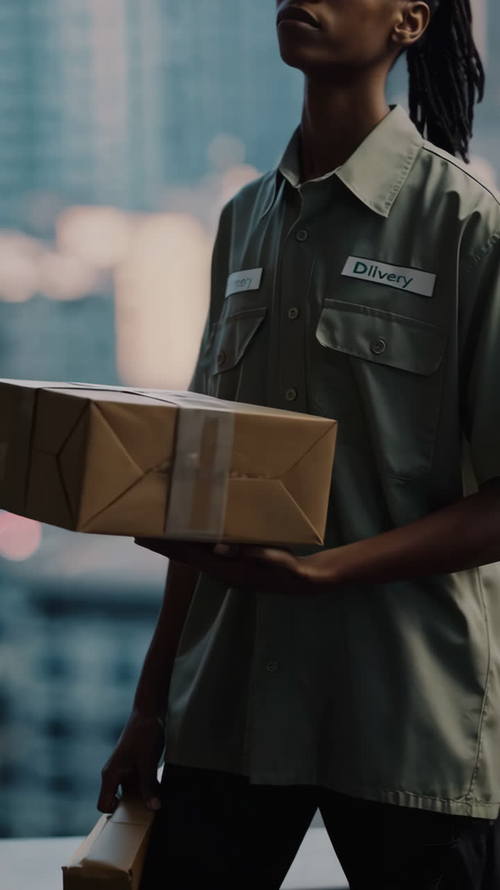 persona de entrega que tiene el paquete