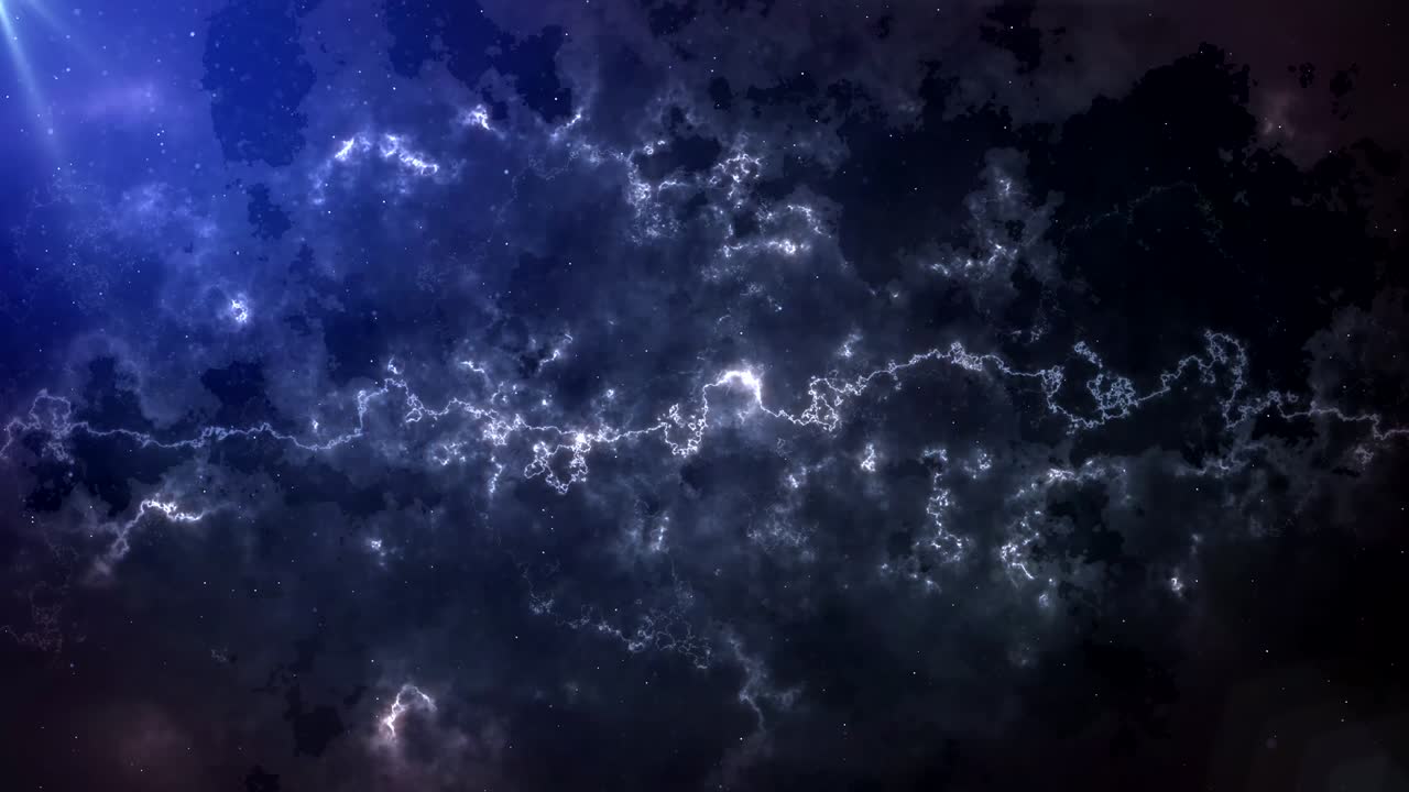 Outer space in which electrical discharges, flashes of light and abstract movements occur