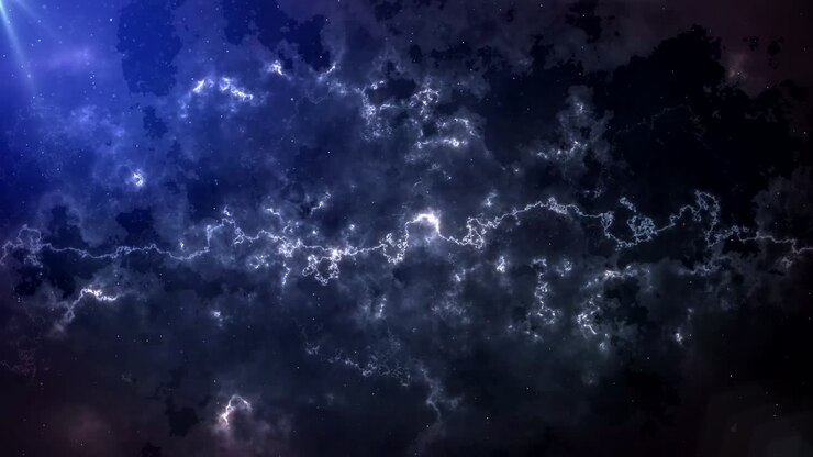 Spazio esterno in cui si verificano scariche elettriche, lampi di luce e movimenti astratti