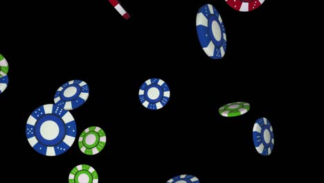 red and blue poker chips falling loop animation 4k 3d alpha green screen loop animation.
