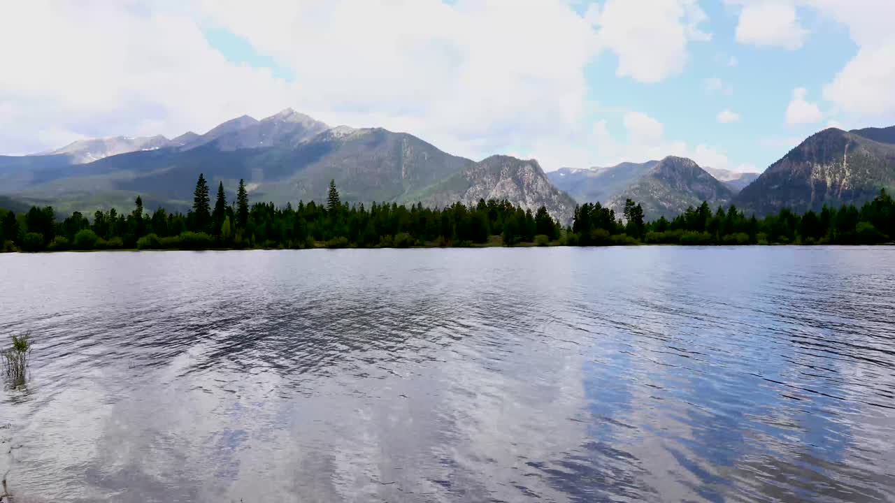 Static video of Dillon Reservoir near Breckenridge Colorado. Scenic mountains can be seen in the background behind Dillon Reservoir.