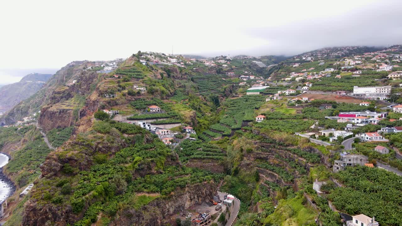 vuelo de aviones no tripulados sobre plantaciones de plátanos en madeira, portugal