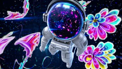 astronauta en una colorida galaxia de flores