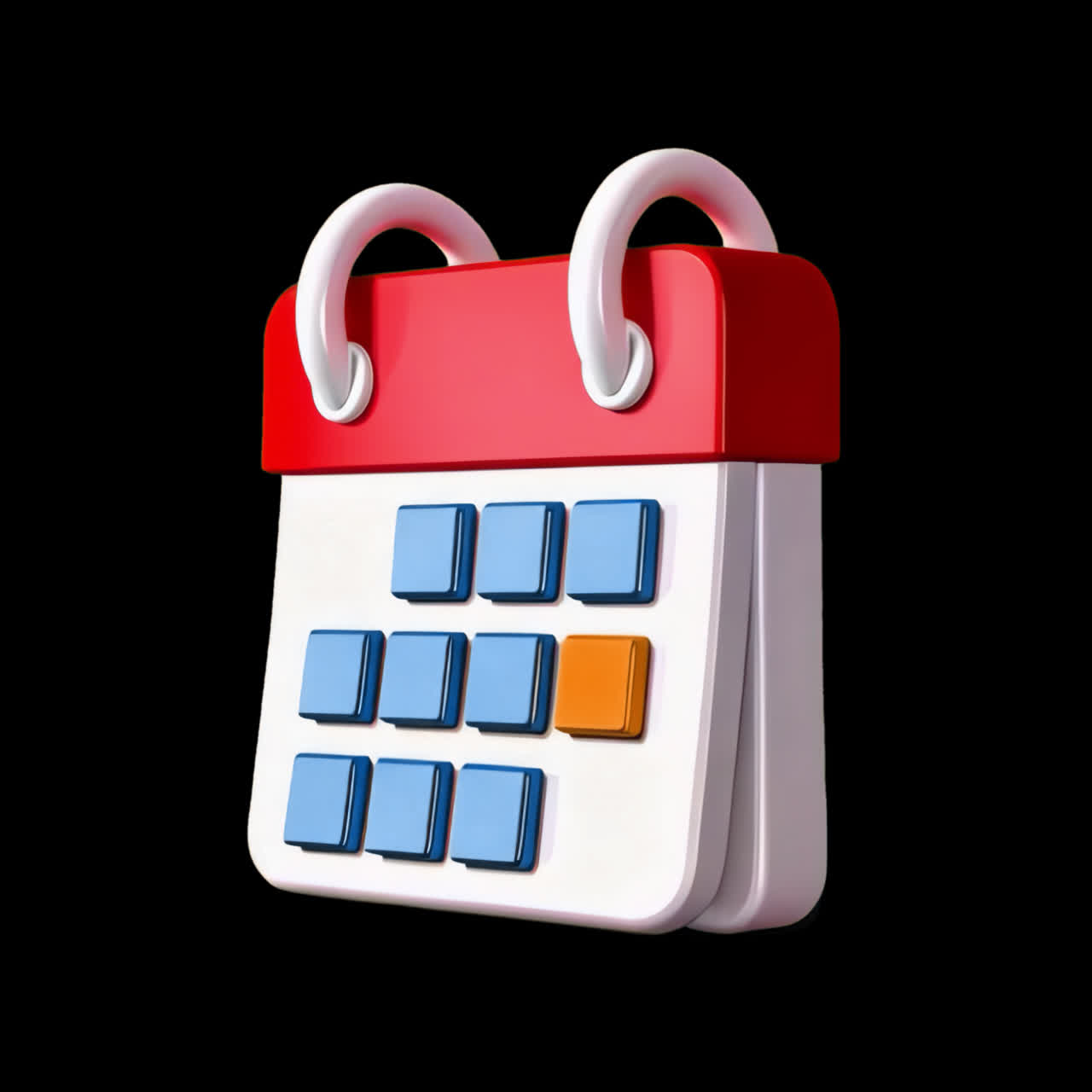 3D calendar icon illustration animation isolated asset, transparent 4K video, alpha channel, ProRes