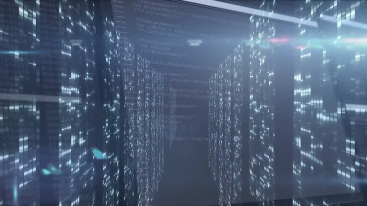 Animations of data processing on dark background
